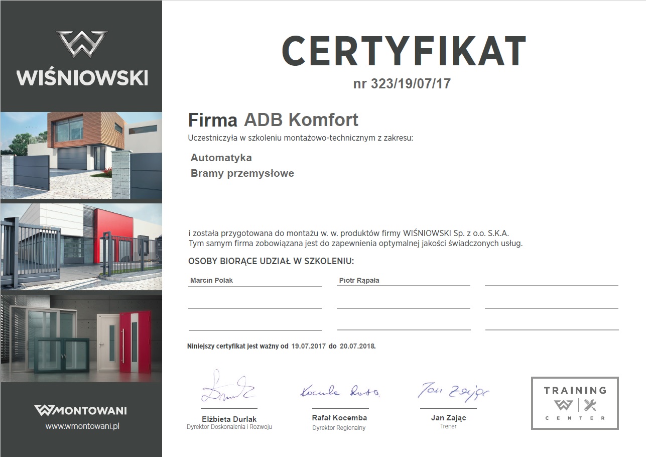 Certyfikat Wiśniowski ADB Komfort