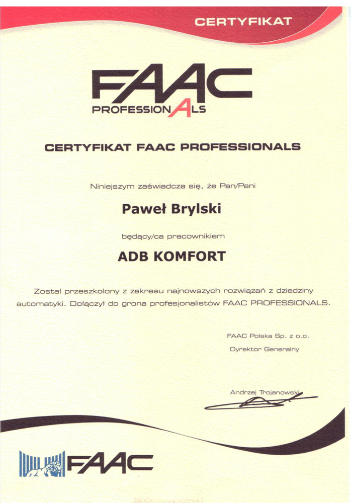 certyfikat FAAC