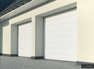 Brama garażowa segmentowa UniPro, po lewej panel bez przetłoczeń, po prawej przetłoczenia wysokie