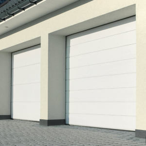 Brama garażowa segmentowa UniPro, po lewej panel bez przetłoczeń, po prawej przetłoczenia wysokie